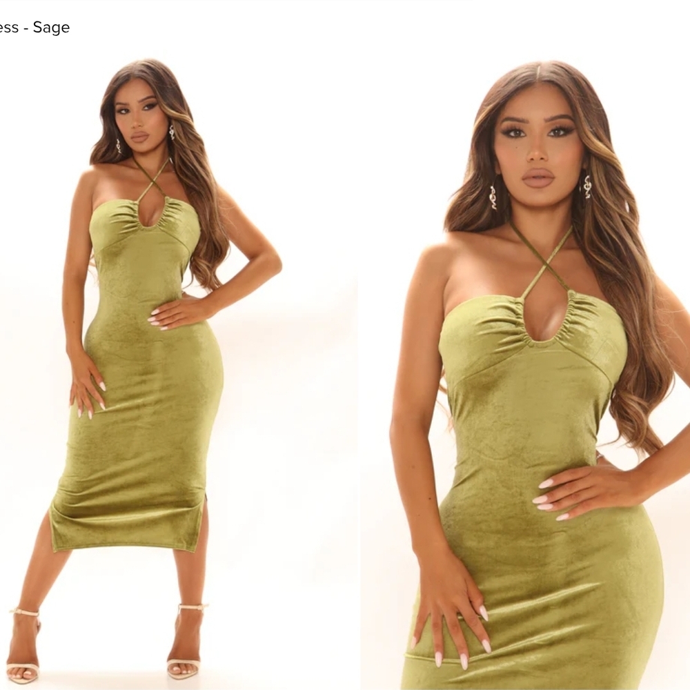 Elegant Sage Green Halter Dress